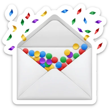 white envelope with confetti sticker