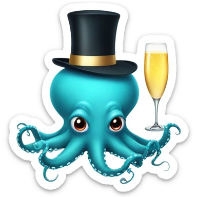 Happy new year octopus with hat and champagne  sticker