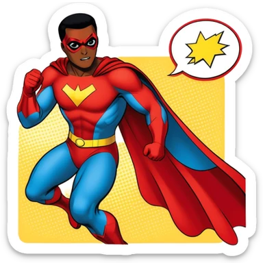 Vintage American comic book style, 2-3 overlapping panels, bold black outlines, halftone dots, retro color scheme (red, yellow, blue), dynamic action, speech bubbles, minimalistic design, transparent background. sticker