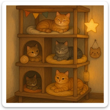 cats relaxing in a vertical playhouse sticker