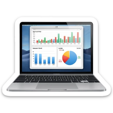 Create a macbook displaying financial charts and analytics dashboards on the screen. sticker