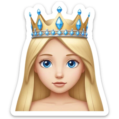 Straight long blonde hair and blue eyes girl and princess crown sticker