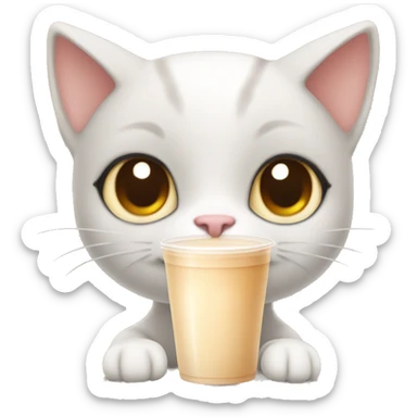 Cute cat drinking milk tea sticker