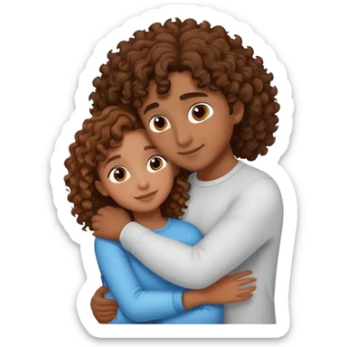 girl and boy with curly hair brown hugging sticker