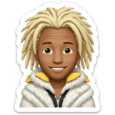 black guy with blonde dreads, white fur coat, chrome details sticker