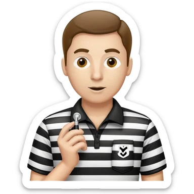 A sports referee with a whistle wearing black and white striped shirt sticker