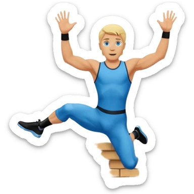 Blonde stuntman with blue eyes jumping over a wall sticker