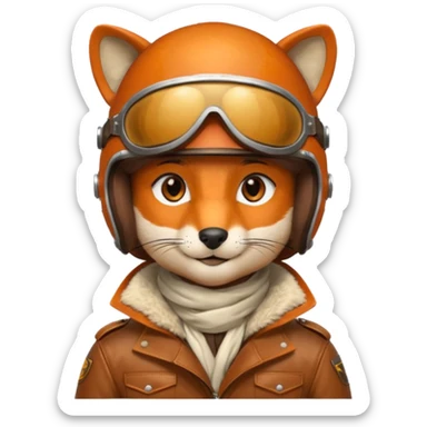 renard aviateur, casque en cuir vintage, écharpe blanche, blouson aviateur sticker