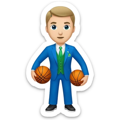 Caucasian Basketball coach wearing blue and green suit sticker