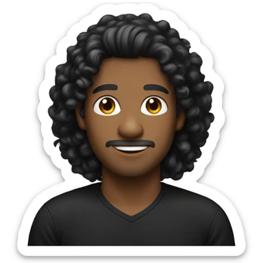 long black haired curly headed brown man wearing black shirt sticker