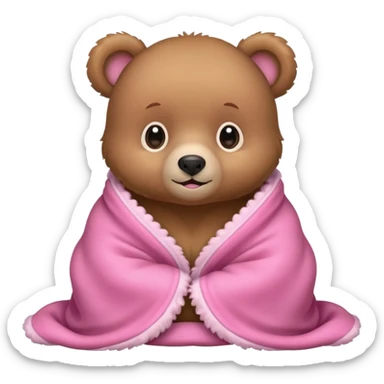 Baby bear in pink blanket sticker