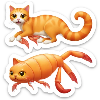 orange cat with a crustacean shrimp body sticker