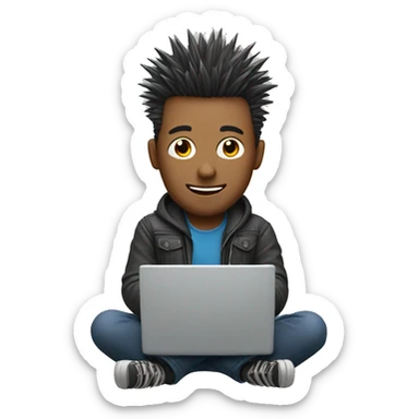 guy with spiky hair with laptop sticker
