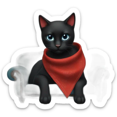 A black cat with a red bandana clawing at a blue sofa sticker
