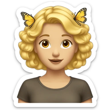 The girl is blond and has butterflies in her hair. sticker