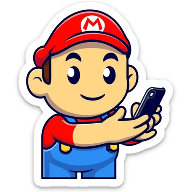 Mario character with a smartphone sticker
