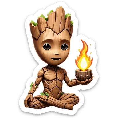 baby-groot with a hearth sticker