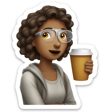 Girl with coffe after she wake up  sticker