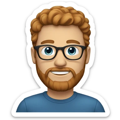 white man, reddish brown hair, glasses, beard, glasses, blue eyes sticker