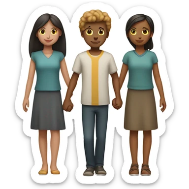 three people holding hands 2 girls 1 boy  sticker