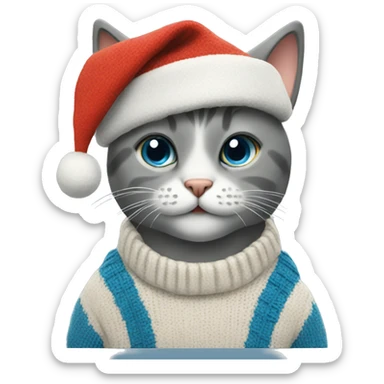 Cat with blue sweater and a Christmas hat sticker