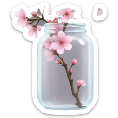 Realistic big sakura flower stem in a transparent jar vase sticker