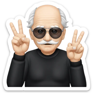 Some white old guy with a mask on and black shades with it also holding up the middle fingers sticker