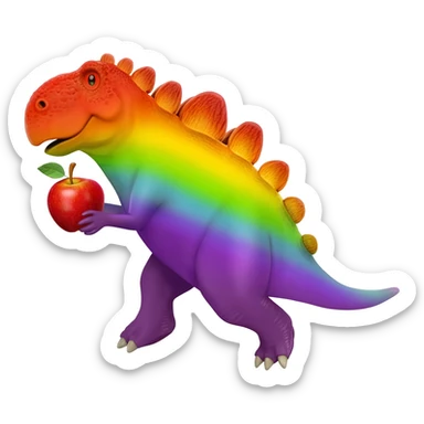 Rainbow stegosaurus with apple sticker