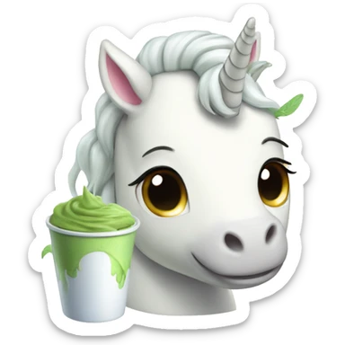 cute white unicorn drinks matcha  sticker