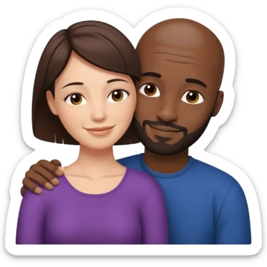 there is a white woman with short brown hair and a black man with no hair and a beard. The woman puts her head on the man's shoulder sticker