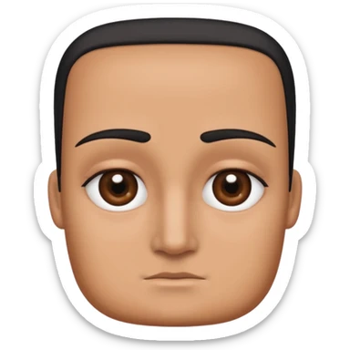 Una figura roja con cabeza cuadrada y cuerpo de rectángulos con cara con dos ojos negros como puntos y cejas preocupadas sin boca y que tenga como una especie de polvo café en la cabeza sticker