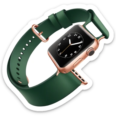 rose gold apple watch with forest green band on an angle sticker