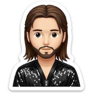Tom Kaulitz with long brown hair, black sequin outfit  sticker