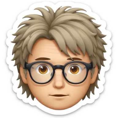 Cabelo bagunçado e oculos sticker