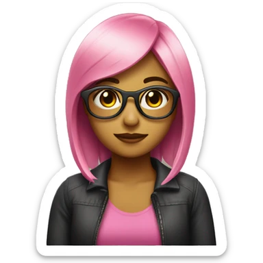 Chica con gafas, con cabello oscuro largo, con pintauñas rosa  sticker