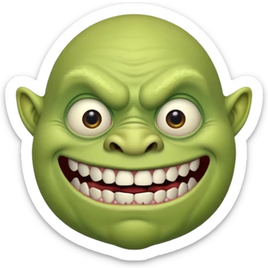 ugly green ogre with no hair a black mouth with janky white teeth sticker
