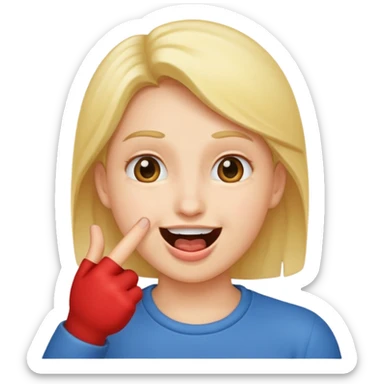 A smiling face with open mouth and taking is finger inside mouth sticker