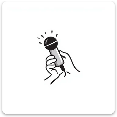 stylized symmetrical hand holding a microphone in doodle style, square format, suitable as emoji for music marketing course cover sticker