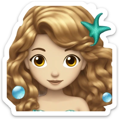 princess mermaid hime gyaru girl, scales, brown hair sticker