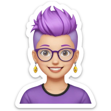 light purple hair girl mohawk with earrings and glassess sticker