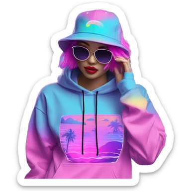 Multicoloured neon Vaporwave person hoodie dancing hip hop bucket hat tropical Skater fashion aesthetic baggy clothes graphic t shirt 420 sticker
