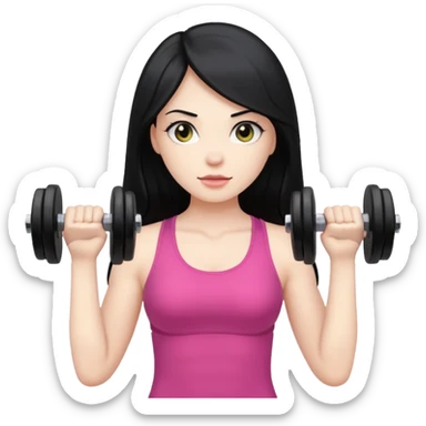 Pale girl with long black hair using dumbbells sticker