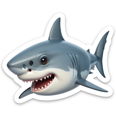 Cinematic Comical Great White Shark Portrait Emoji, Head tilted dramatically with an exaggeratedly shocked expression, featuring its iconic pointed snout, wide, comically expressive eyes, and a sleek body with a prominently defined dorsal fin, Simplified yet hilariously expressive features, highly detailed, glowing with a slightly sassy oceanic glow, high shine, dramatic yet playful, stylized with an air of cheeky marine mischief, soft glowing outline, capturing the essence of a meme-worthy great white shark that looks ready to side-eye its way into viral fame! sticker