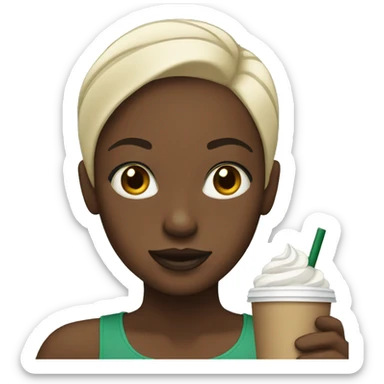 Bald black girl emoji drinking Starbucks sticker