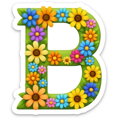 number 7 formed from a variety of flowers, emoji style sticker