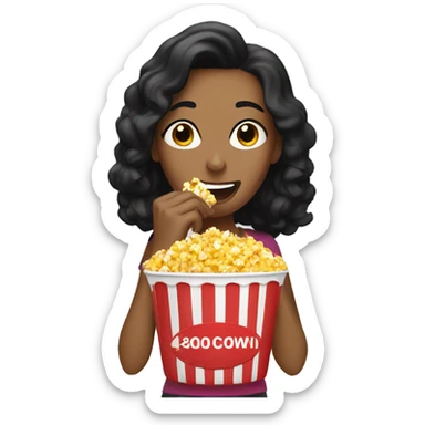 Woman with black hair putting pop corn in her mouth  sticker