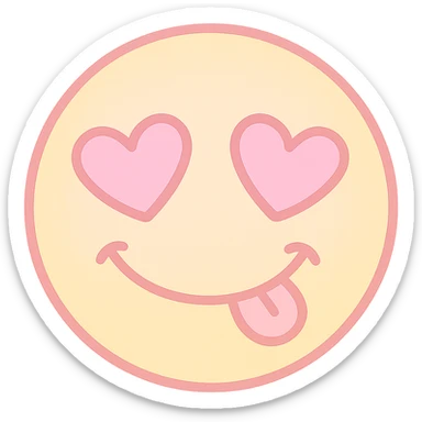 cute emoji, heart eyes, playful grin, pastel pink and yellow, no background sticker