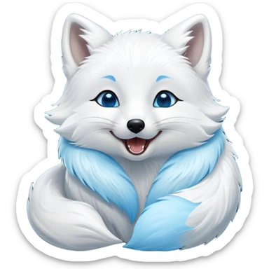 Cinematic Cute Yawning Arctic Fox Portrait Emoji, Head tilted slightly with a dramatic, wide-open yawn, showcasing a soft, downy white Fur with subtle icy blue accents and gently drooping ears, round eyes barely open in drowsy contentment, Simplified yet irresistibly adorable features, highly detailed, glowing with a soft, cozy glow, high shine, relaxed yet expressive, stylized with a touch of arctic whimsy, bright and endearing, soft glowing outline, capturing the essence of a sleepy yet affectionate arctic fox, so drowsy it feels like it could stretch out of the screen and curl up for a nap! sticker
