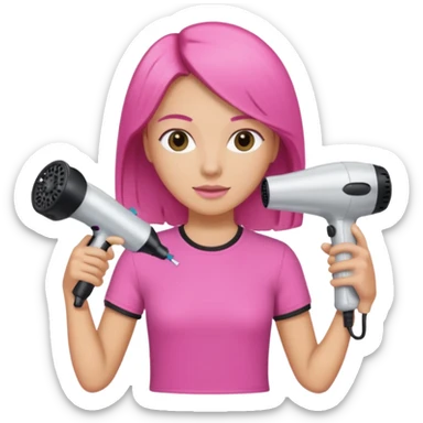 peluquera con camiseta rosa y secador en la mano sticker