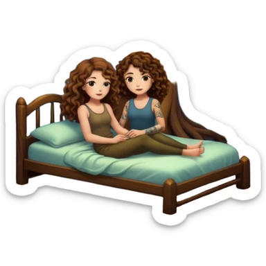 hollow tree bed — long wavy brown hair tattooed woman and short tight curly brown hair woman — firefly night lights sticker